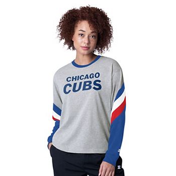 Women's Starter Heather Gray Chicago Cubs Triple A Fashion Color Block Long Sleeve Top Starter