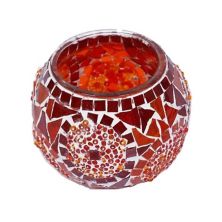 3.4 in. Handmade Mosaic Glass Votive Candle Holder Kafthan