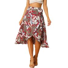 Women's Floral Boho Midi Wrap Skirt ALLEGRA K