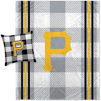 Pegasus Pittsburgh Pirates Gray Plaid Stripes Blanket and Pillow Combo Set Pegasus