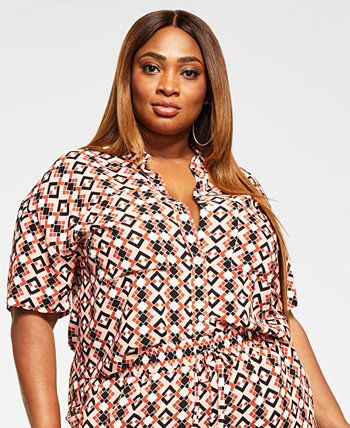 Trendy Plus Size Button-Front Cropped Top, Created for Macy's Nina Parker