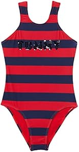 Tommy Hilfiger Girls' One-Piece Rugby Stripe Swimsuit (Big Kids) Tommy Hilfiger