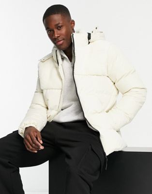 Threadbare puffer jacket with detachable hood in ecru Threadbare