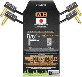 WORLDS BEST CABLES 2 Units - 4 Inch - Pedal, Effects, Patch, Instrument Cable Custom Made Using Mogami 2319 Wire & Eminence Tiny Gold-Plated Angled TS Connectors WORLDS BEST CABLES