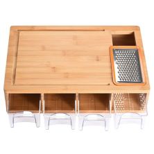 Bamboo Cutting Board With Food Container Organizer, Cheese Shredder, & Juice Groove For Meal Prep Prosumer'S Choice