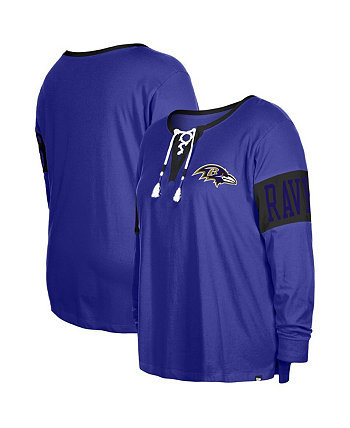 Женская фиолетовая футболка с длинными рукавами и вырезом на шнуровке Baltimore Ravens размера плюс New Era