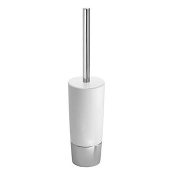 iDesign Duetto Toilet Bowl Brush and Holder for Bathroom Storage - White/Chrome IDesign