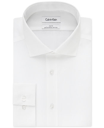 Мужская приталенная классическая рубашка в елочку с открытыми воротниками и без железа Calvin Klein