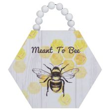 Beaded Hanger &#34;Meant to Bee&#34; Hexagon Wall Plaque Art Decor 7&#34; Christmas Central