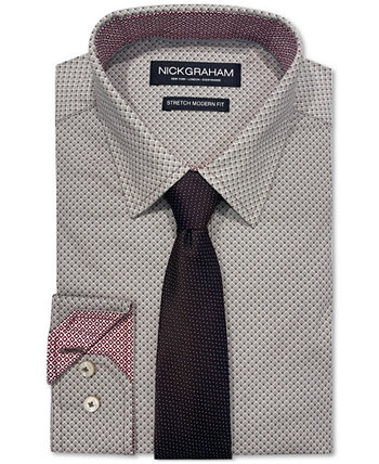 Мужской комплект из классической рубашки и галстука в стиле ар-деко с квадратами Nick Graham
