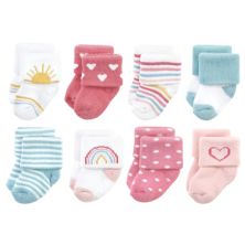 Hudson Baby Infant Girls Cotton Rich Newborn and Terry Socks, Modern Rainbow Hudson Baby