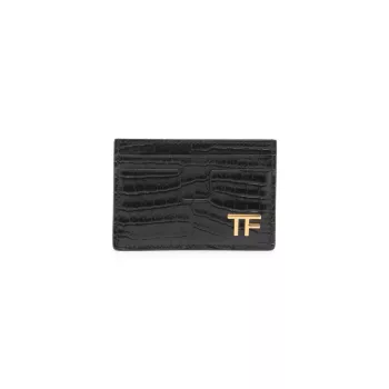 Кожаный футляр для карт с золотистым логотипом Tom Ford