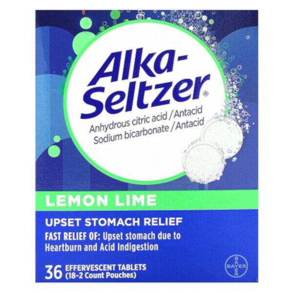 Средство от расстройства желудка, лимон-лайм, 36 шипучих таблеток Alka-Seltzer