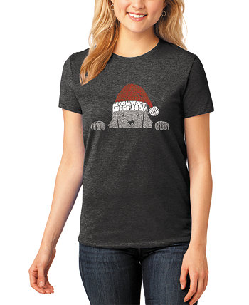 Женская футболка с короткими рукавами и изображением рождественской выглядывающей собаки премиум-класса Word Art LA Pop Art