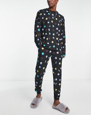 Черный пижамный комплект с принтом Rick And Morty Urban Threads