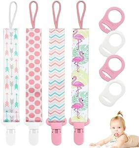 4 Pcs Baby Dummy Strap Clip, Pacifier Clip Dummy Holder Straps with 4 Silicone Adapter, Soother Chains Clips Fit All, Soothers, Teething Toys, Baby Essentials Dooyilets