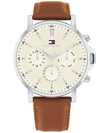 Men's Multifunction Brown Leather Watch 44mm Tommy Hilfiger