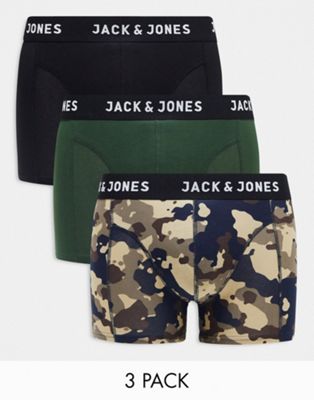 Набор из трех плавок Jack & Jones черного и зеленого камуфляжного цвета Jack & Jones