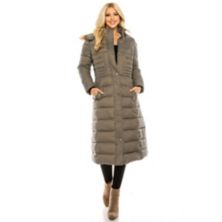 Haute Edition Women's Maxi Length Quilted Puffer With Fur Lined Hood Haute Edition