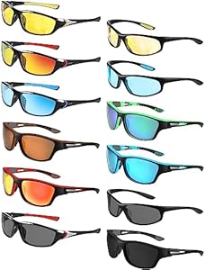 Kanayu 12 Pairs Men Polarized Sunglasses bulk Sports sunglasses UV Protection Driving Glasses for Baseball Cycling Fishing Running Golf Outdoor Activities Kanayu