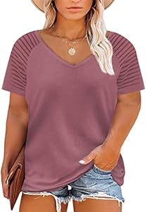 Happy Sailed Womens Plus Size Summer Tops Short/Long Sleeve V Neck Loose Casual Tee Shirt(1X-5X) Happy Sailed