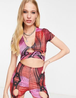 wavey wrap front crop top in pink snake print - part of a set WAVEY