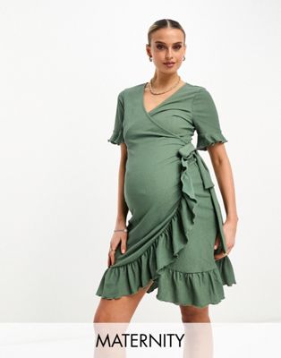 Платье мини цвета хаки с оборками и запахом спереди Vero Moda Maternity Vero Moda Maternity