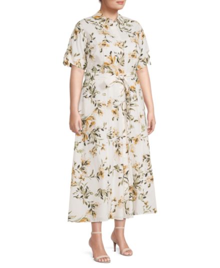 Плюс платье-рубашка миди с цветочным принтом Calvin Klein