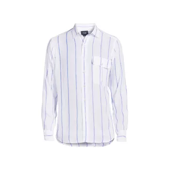 Striped Linen Button-Front Shirt Drake's