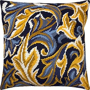 Floral Stamped Cross-Stitch Kit for Adults and Beginners — Acanthus by William Morris 16″ × 16″ with Clear, Precise Printed Design on Cotton Canvas; Includes 2 Needles, Yarn, and Easy-Read Chart Brvsk