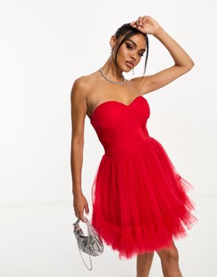Красное платье мини с корсетом и тюлем Lace & Beads LACE & BEADS