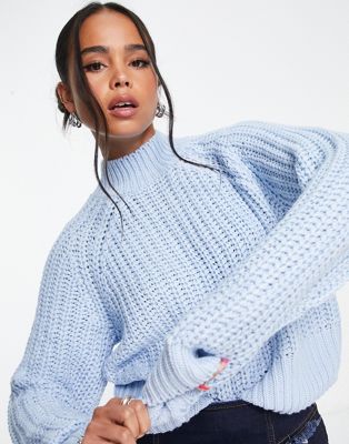 Noisy May chunky knit high neck sweater in blue Noisy May