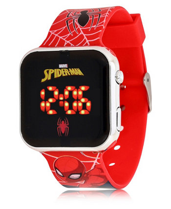 Детские часы Человек-паук со светоизлучающим диодом и красным силиконовым ремешком 32 мм Marvel