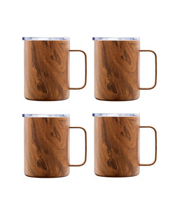 Изолированные кофейные кружки с деревянной наклейкой, набор из 4 шт. Cambridge