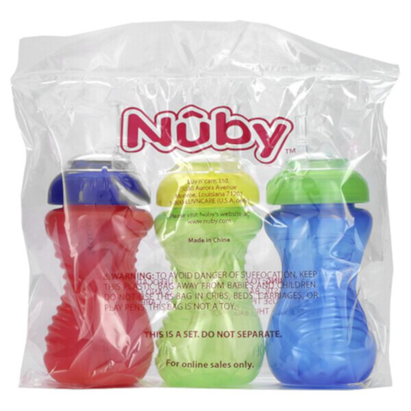 Чашки FlexStraw, не проливающиеся, от 12 месяцев, для мальчиков, 3 упаковки, по 10 унций (300 мл) каждая NUBY