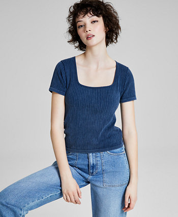 Женская бесшовная футболка в рубчик с квадратным вырезом, созданная для Macy's And Now This