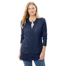 Woman Within Women's Plus Size Long-sleeve Pointelle Cardigan Woman Within