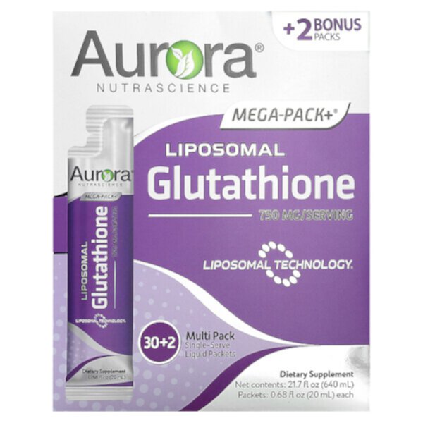 Mega-Pack+ Глутатион, 750 мг, 32 упаковки по 0,5 жидких унций (15 мл) каждая Aurora Nutrascience