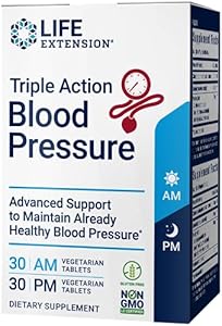 Life Extension Triple Action Healthy Blood Pressure Support, Flavonoid, Quercetin, Gluten-Free, Vegetarian, Non-GMO, AM & PM Tablets (Таблетки), 60 Count Life Extension