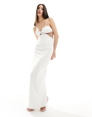 Heiress Beverly Hills premium diamante strap cut out mesh detail maxi dress in white Heiress Beverly Hills