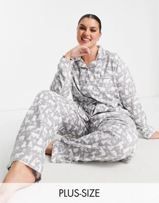 In The Style Plus x Jac Jossa sleepwear top & bottom set in gray polar bear print In The Style Plus