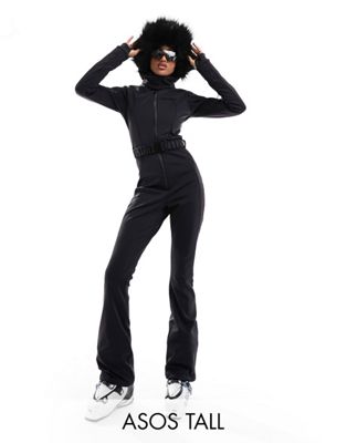 Черный водоотталкивающий лыжный костюм с поясом и капюшоном из искусственного меха ASOS 4505 Ski Tall ASOS 4505