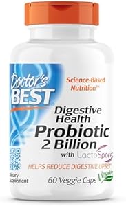 Doctor's Best Digestive Health Probiotic 2 Billion with Lactospore, Non-GMO, Vegan, Gluten Free, Soy Free, 60 Veggie Caps (Вегетарианские капсулы) (DRB-00464) Doctor's Best