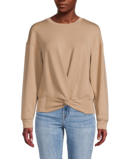Long-Sleeve Scuba Twisted-Front Top M Magaschoni