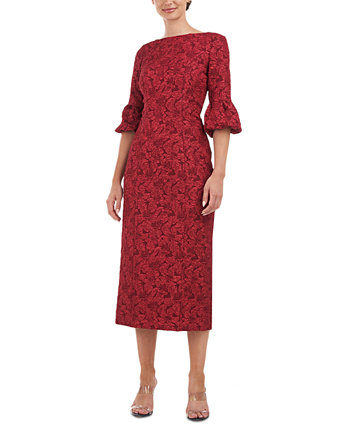 Women's Brielle Floral Jacquard Flare-Sleeve Sheath Dress JS Collections
