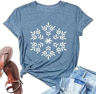 Christmas Shirts for Women Cute Snowflake T Shirt Graphic Casual Short Sleeve Holiday Shirts Tops Wiadex