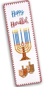 Povitrulya Counted Cross Stitch Kit 'Happy Hanukkah' - DIY Embroidery Book Marker Set for Adults with Paper Pattern, 16 Count Aida Canvas and Presorted Floss Povitrulya