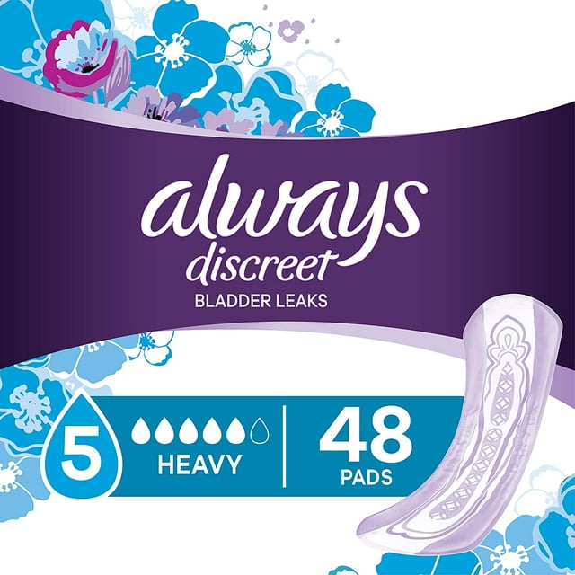 Always Discreet Incontinence Pads for Women, Heavy Absorbency, 48 Count Pack of 3, total 144 count Always Discreet