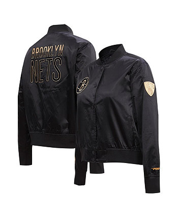Женская черная университетская куртка с застежкой на пуговицы Brooklyn Nets Glam Satin Pro Standard