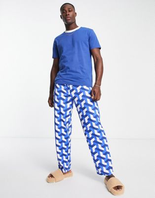 Синий пижамный комплект из футболки и брюк ASOS DESIGN с геометрическим принтом ASOS DESIGN